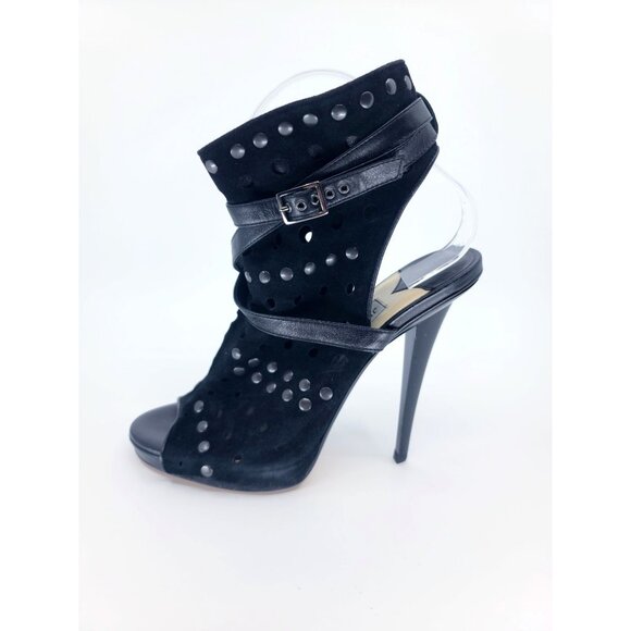 Jimmy Choo Black Suede Studded Open Toe Bondage Booties Size 38 - Picture 1 of 6